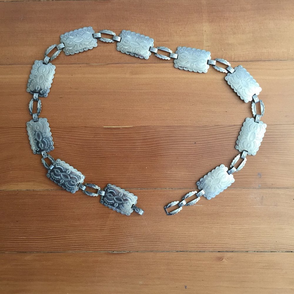 Boho Western Silver Tone Chain Concho Belt
